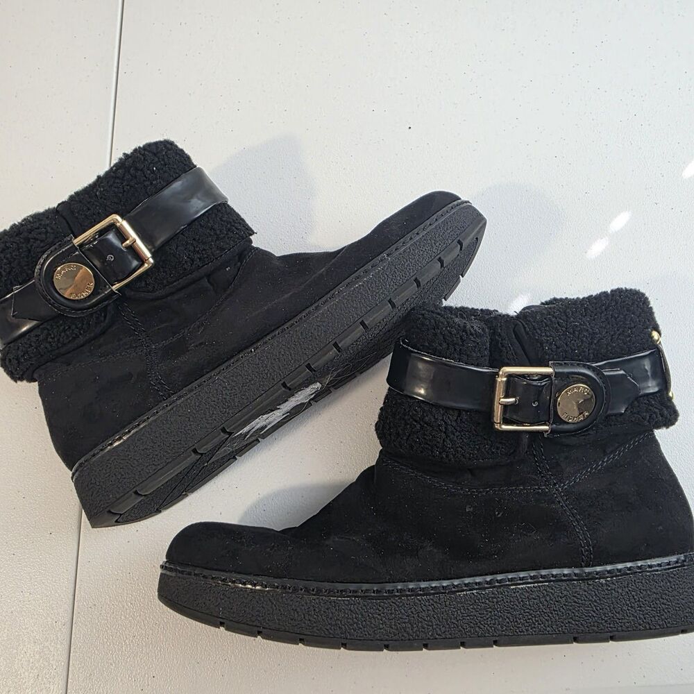 Boots Marc Fisher Womens 7.5 M Black Suede And Smooth Leather GUC Sherpa Top